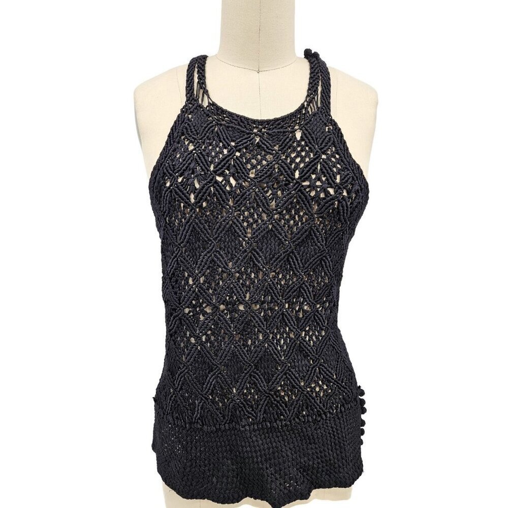 NWOT Ralph Lauren Black Label Crochet Tank Top Womens L Macrame Knit Racerback